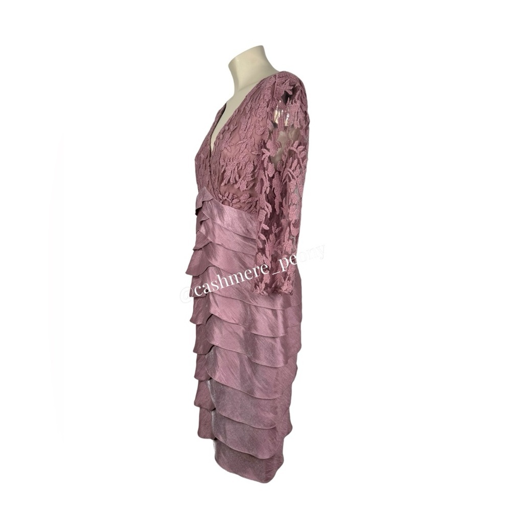 Adrianna Papell Ash Rose V-Neck Lace Bodice Tiered Sheath Mini Dress Size 6 - Picture 5 of 15